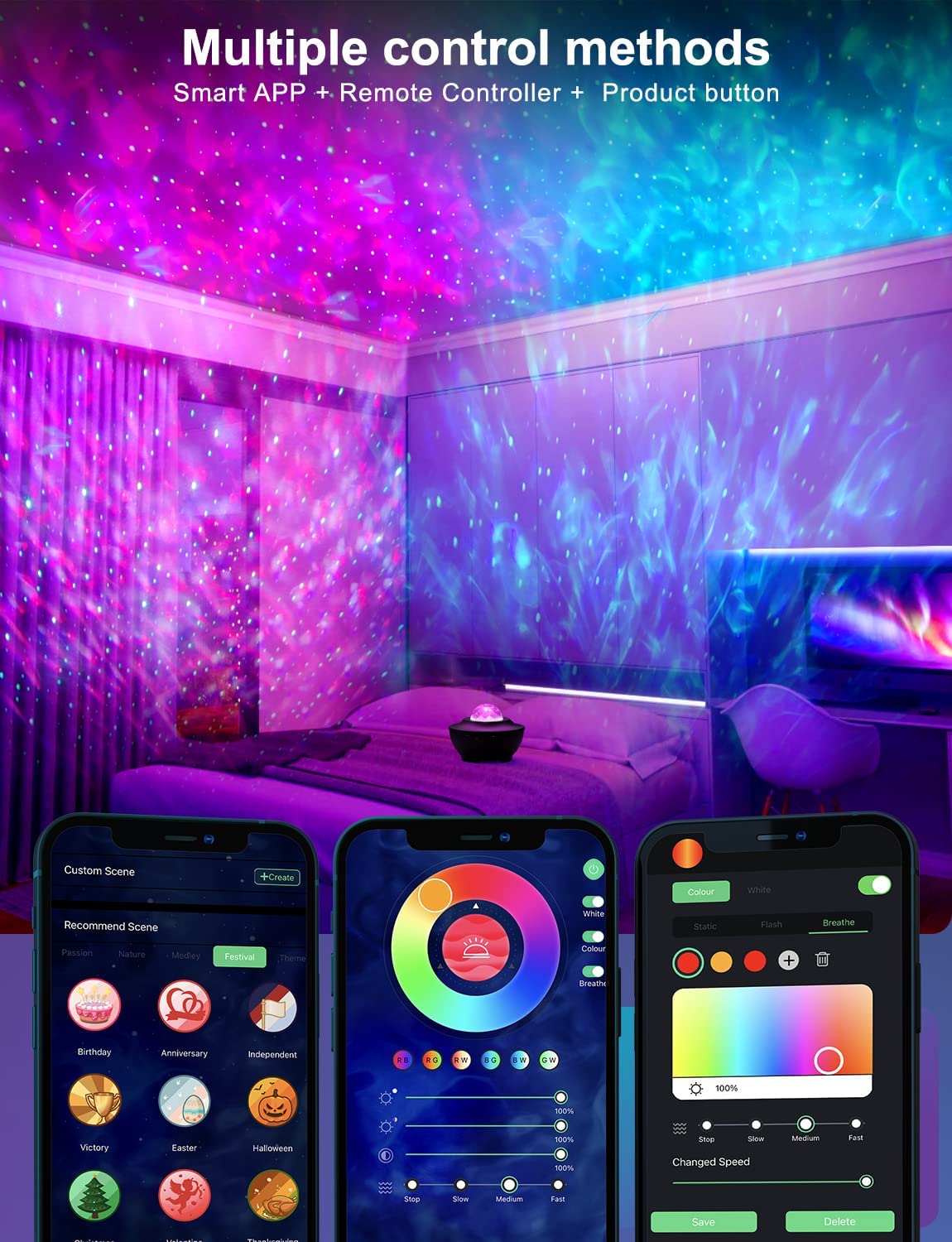 Vibrant Galaxy LED Projector - Bluetooth Music Player