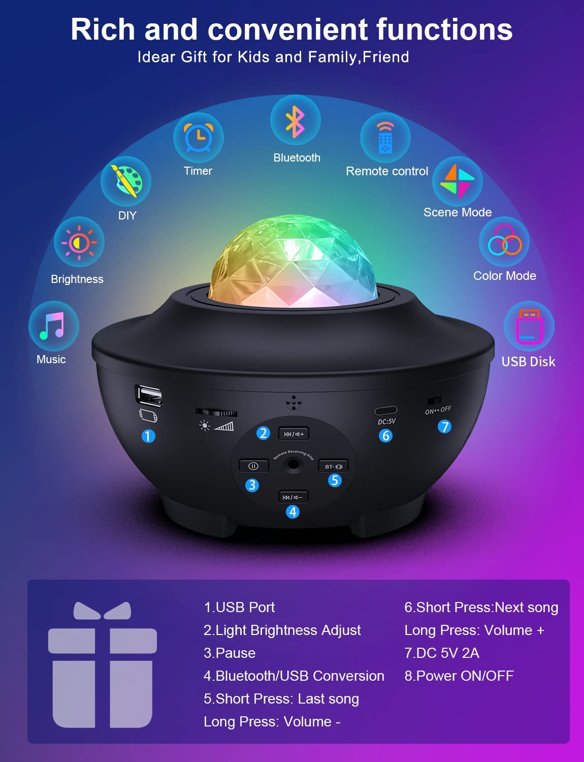 Vibrant Galaxy LED Projector - Bluetooth Music Player