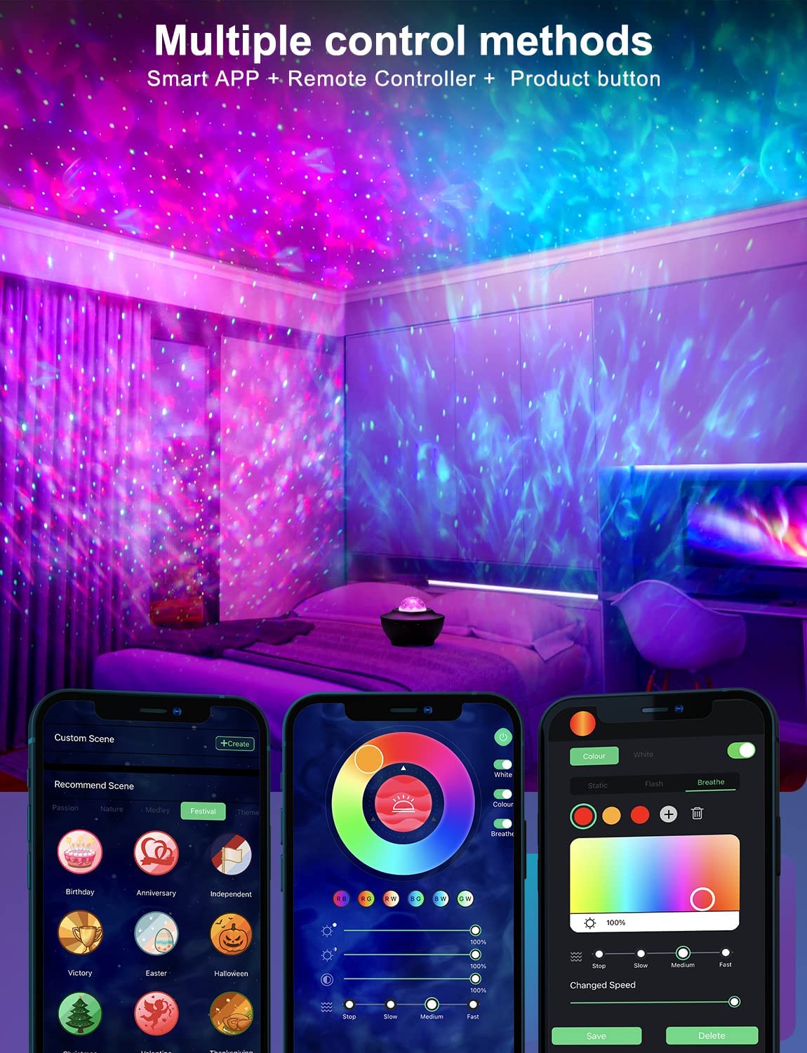 Projecteur LED Vibrant Galaxy - Lecteur de musique Bluetooth